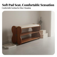 Vintage Design Padded Shoe Rack Seat Multi-Purpose Butterfly-Shaped Changing Stool Long-Lasting Construction Storage Bench Artistic Design for Families, Homeowners, Apartment Dwellers, Entryway, Hallway, Mudroom, Living Room