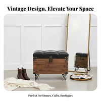 Retro Design Vintage Barrel Ottoman Multi-Functional Storage Stool Multifunctional Footstool Padded Seat for Business Owners, Homeowners, Clift-awayee Shop, Retail retailer, Living Room, Entryway