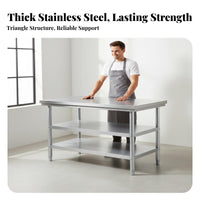 Stainless Steel Work Table Rust-Resistant Commercial Kitchen Prep Table Easy to Clean Commercial Food Prep Station for Chefs, Caterers, Bakery, Garage