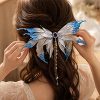 Butterfly Tassel Hair Clip Dangling Butterfly Hair Barrette Jeweled for Cosplayers, Costume Parties