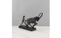 Plowing Ox Figurine Cast Iron Abstract Ox Statue Farmer Animal Sculpture for Hotel