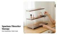 Large Capacity Tiered Display Case with Drawers Transparent Design Cosmetic Organizer Multi-Compartment Vanity organizer Space Saving for Makeup lovers, cosmetic Professionals, Dressing Table, Desktop, Bedroom, Bathroom Counter