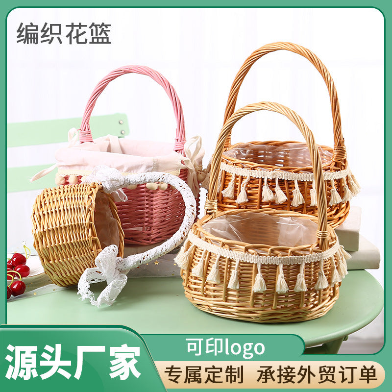 Handwoven Wicker Basket for Home Decor, Natural Rattan Storage Basket for Gardening, Wholesale