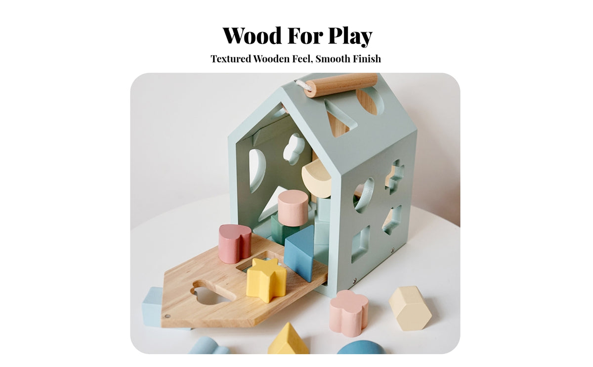 Wooden Shape-Matching House Wood Wooden Sorting House Carrying Handle Learning Plaything for Kids