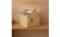 House-Shaped Basket Handwoven rattan Basket with Handle Decorative for Kids, Tabletop, Bookshelf, Nursery