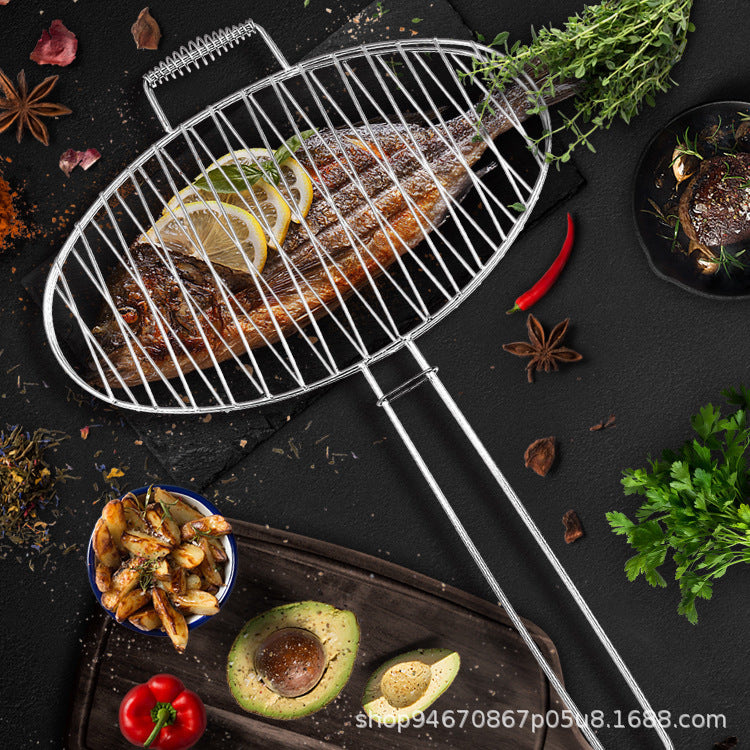 Stainless Steel Grilling Basket with Handle for Fish, Vegetables, Meat, and Burgers - BBQ Tool