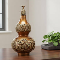 Hollow Brass Gourd Statue Business Gift Brass Gourd Ornament Fine Craftsmanship Bagua Wealth Calabash for Collectors, Living Room, Entryway