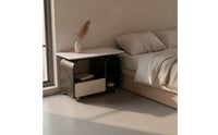 Rolling Side Table Modern Side Table with Drawer compartmentSaving Mobile Storage Cart for Living Room, Bedroom, Small Areas