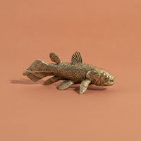 Brass fishing Figurine Gold Finish Brass fishing Statue Antique Style Animal Statue for Collectors