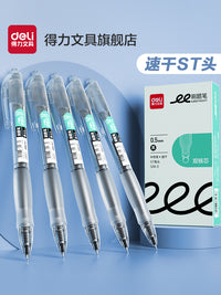 得力刷题笔速干st头按动笔中性笔学生用备考水性笔0.5mm黑色透明考试笔高颜值大容量油墨书写顺滑签字笔 【6支红】速干ST头 0.5mm 其他/other