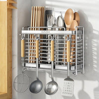 Chopstick Holder and Utensil Holder, 304 Stainless Steel Wall Mounted Organizer with Drainage Holder Tray, Space Saving Modern Kitchen Storage