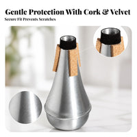 Cork Pads B and B Trumpet Practice Mute Tapered Cone-Shaped Trumpet Practice Mute Silver-Colored Black Collar
