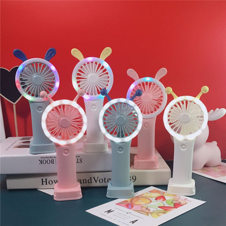 Portable Mini USB Desk Fan with Phone Holder and LED Light for Office and Students