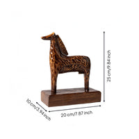 Mottled Wood Base Horse Figurine Dark Brown Standing Horse Statue Carved Display Piece Glossy for Shelf, Desk
