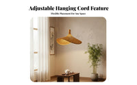 Handmade Woven Bamboo Hanging Light Vintage Design Straw Hat Ceiling Light Adjustable Height Woven Straw Hat Lamp for Teahouse Owners, Interior Designers, Homeowners, Tea Room, Restaurant, Guesthouse, Cafe