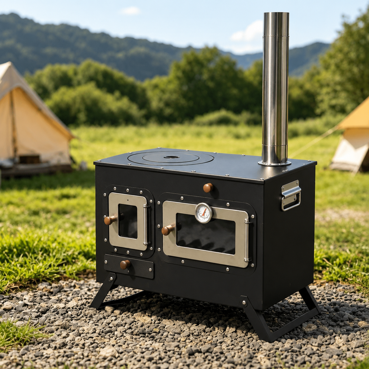 Portable Wood Stove 51x29x41cm, Rocket Stove for Emergencies and Tent, Windproof Camping Wood Stove Made of Metal with Folding Legs