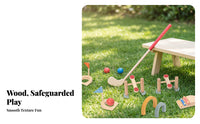 15 Pieces Wooden Mini Golf Set Sensory Training Indoor Outdoor Golf Play Set Curved Arch Obstacles Flag-Topped Targets