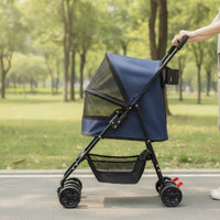Foldable Pet Stroller with Cup Holder Breathable Pet Stroller with Storage Basket Lightweight Collapsible for Small Dogs, Cats, Outdoor Walks, Travel