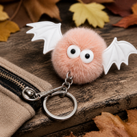 Halloween Bat Pom-Pom Keychain Silicone Bat Bag Charm Plush Monster Elf Keyring