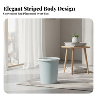 Lidless Striped Trash Can Uncovered Top Plastic Wastebasket with Pressure Band Plastic Garbage Can Easy to Clean for Kitchen