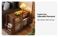 Space-Saving Design Rolling Sofa Side Cabinet Lockable Casters Rolling Table with Storage Rounded Corners Household Furniture Integrated Magazine Rack for Apartment Dwellers, Homeowners, Students, Living Room, Bedroom, Home Office