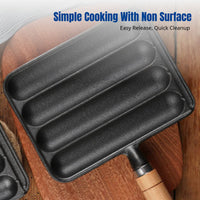 Integrated Cast Iron Sausage Grill Pan, Oil Spill Resistant, Home & Outdoor, Thickened, Wooden Handle