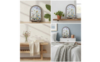 Wood Frame Plaque with Floral Print Freestanding Arched Table Decor Watercolor Tabletop Sign for Shelf, Mantel, Desk