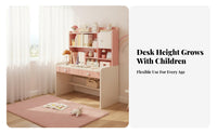 Pink Writing Table and Chair Set Ergonomic Design Kids Desk and Chair Set Sturdy Construction Children's Study Desk with Storage for Bedroom, Playroom