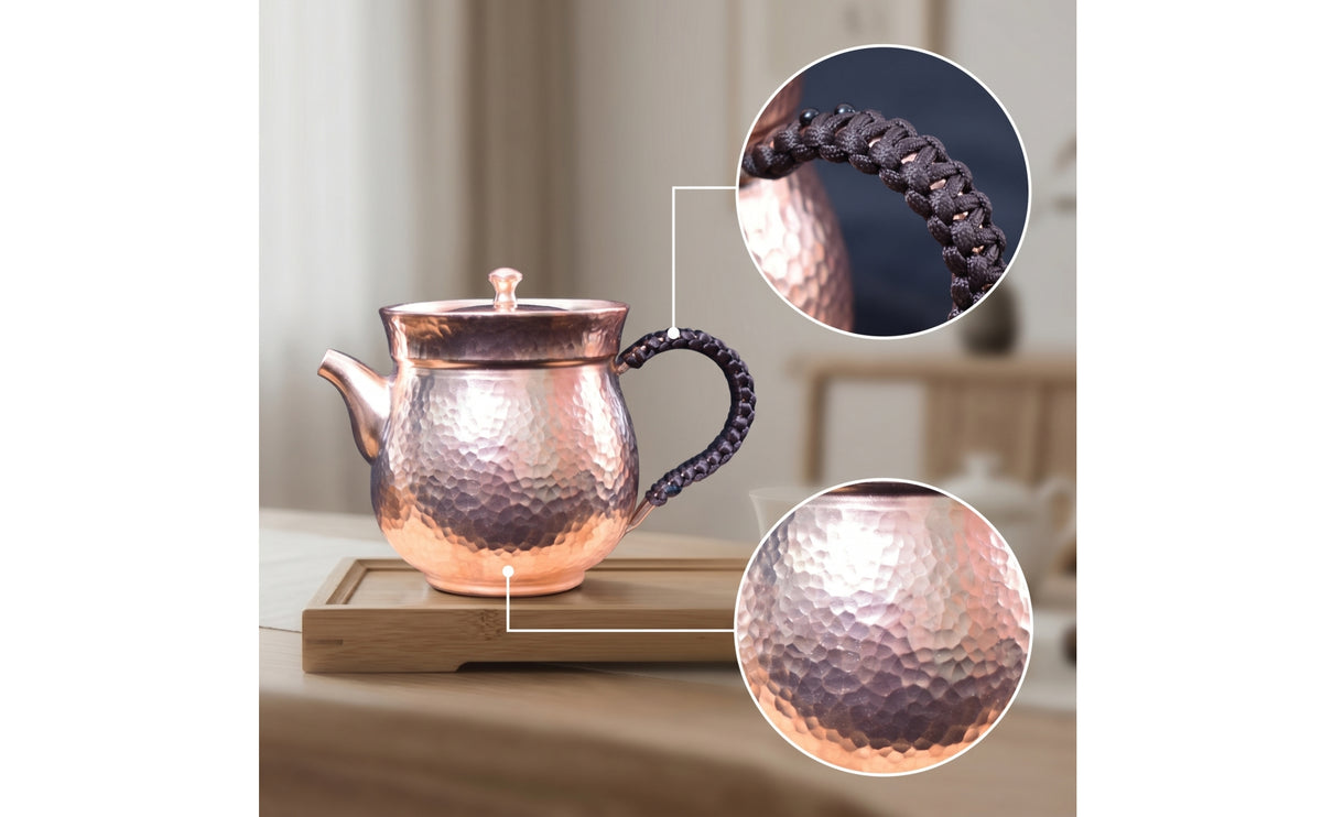 Hammered Copper Tea Kettle Traditional Copper Teapot Braided Vessel