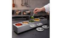 Condiment Organizer with Lid Food-Grade Condiment Organizer with Lids Rust-Resistant Five Compartment Seasoning Box for Caterers, Restaurant Kitchens