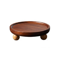Round Acacia Tray Polished Wooden Serving Tray Raised Feet for Entryway