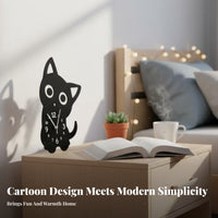 Cartoon Kitten Desk Clock Quiet Cat Shaped Table Clock for Students, Kids, Dorm Room, Bedroom, Office
