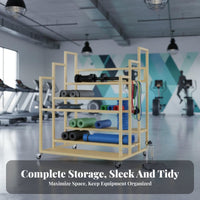 Space-Saving Exercise Mat Storage Rack Large Capacity Exercise Mat Display Rack Heavy-Duty Rolling Gym Equipment Cart Rust-Resistant