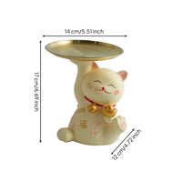 Auspicious Cat Figurine with Tray Resin Cat Figurine Tray Stylish for Entryway