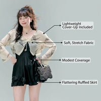 One Piece Swimsuit with Modest Long Sleeve Design for Water Sports, Durable Polyester Material for Hot Spring and Beach Wear