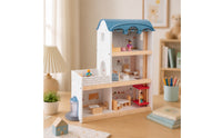 DIY Three-Story Dollhouse Open-Front Wooden Dollhouse Painted Panels Household Toy Arched Roof