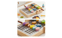 Wooden Grill Playset Educational Grill Playset with Pretend Meal Components Pretend Barbecue for Playroom