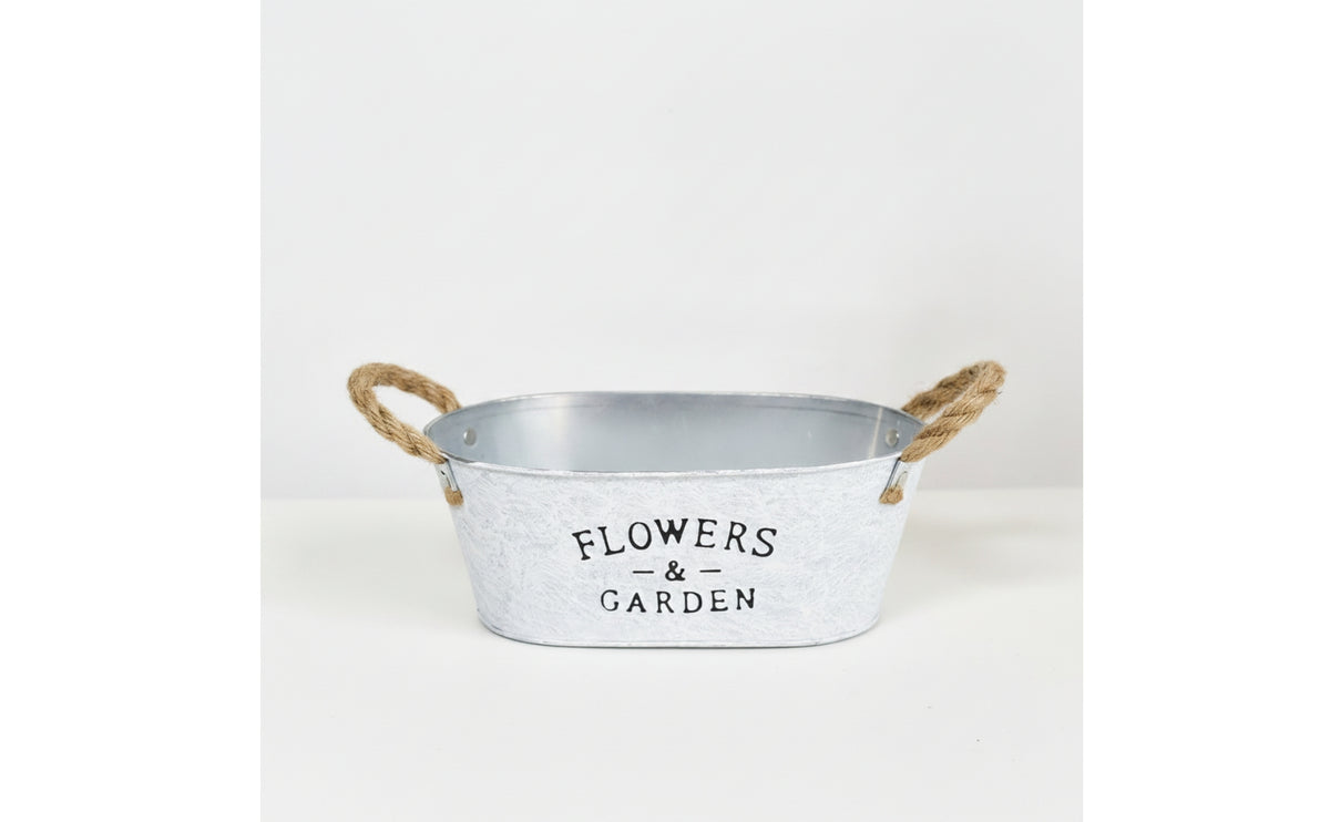 Decorative Metal Planter with Rope Handles Weathered Galvanized Bucket Planter Vintage Metal Bucket with Handles Easy-Carry for Home Decorators, Windowsill