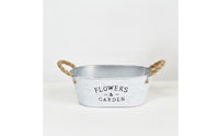 Decorative Metal Planter with Rope Handles Weathered Galvanized Bucket Planter Vintage Metal Bucket with Handles Easy-Carry for Home Decorators, Windowsill