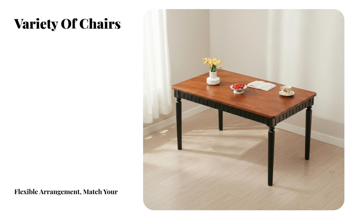 French-Inspired Rectangular Table with 4 Chairs Vintage Aesthetic Dining Set Sturdy Construction Household Furniture Curved Chair backrest for Guesthouse Owners, Small Apartment Dwellers, Homeowners, Home, Kitchen