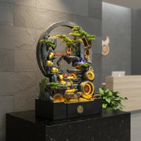 Feng Shui Design Indoor Waterfall Fountain Built-in Aquarium Freestanding Water Curtain Wall LED Rockery Fountain for Business Owners, Living Room, Hotel Lobby, Entryway, Restaurant