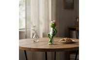 Resin Frog Statue with Spring Cute Frog Figurine Whimsical Sculpture Outdoor for Flowerpot