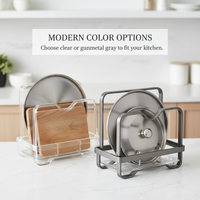 Stainless Steel Kitchen Countertop Pot Lid and Cutting Board Storage Rack