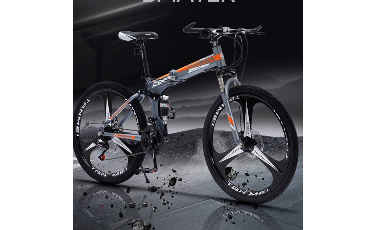 Portable Mountain Bike Foldable Frame Full Shock Absorption Folding Bike Variable Speed Double Shock Absorption Cycle for Commuters, City Biking