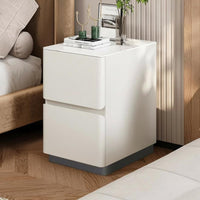 No Assembly Required Narrow 2-Drawer Bedside Cabinet Modern Minimalist design Nightstand Space-Saving Bedroom Furniture Sintered Stone Top for Apartment Dwellers, Homeowners, Students, Small Spaces, Next to Bed, Living Room, Hallway