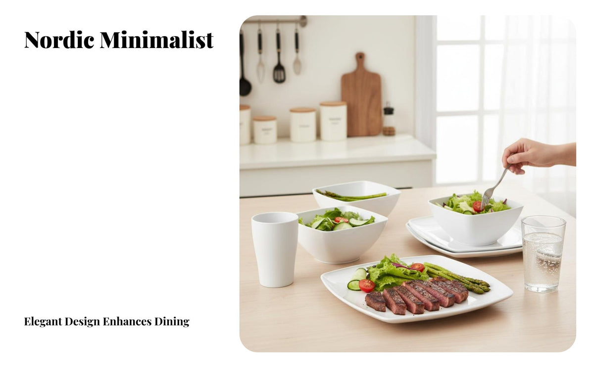 Square Steak Plate & Salad Bowl Tableware Set, Minimalist, Multi-Color, Microwave