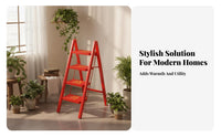 Foldable Retro Triangular Ladder Space-Saving Multi-Purpose Step Stool 150kg Load-Bearing Portable Stepladder High Capacity 330 Lbs for Decor Enthusiasts, Homeowners, Seniors, Indoor, Living Room, Study, Closet