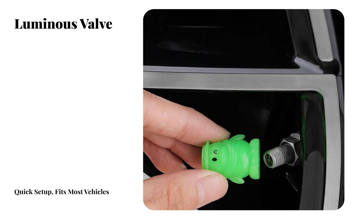 Glow in the Dark Tire Valve Cap Increases Night Visibility Glow in the Dark Tire Cap Easy to Install Luminous Valve Stem Cover for Roads, Parking Lots