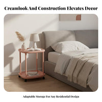 Movable with Wheels 2-Tier Rolling Stand Space-Saving 2-Tier Clover-Top Nightstand Mobile Design Household Furniture Lockable Casters for Apartment Dwellers, Students, Homeowners, Bedroom, Small Areas, Dorm Room, Home Awayice