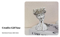 Cute Design Resin Head Planter Artistic Sculpture Girl Bust Planter Elegant Design for Gardeners, Living Room, Entrance Hall, Bookshelf
